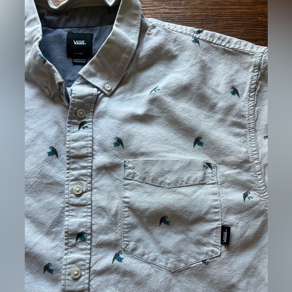 Men's VANS Shirt Gray Parrot Bird XL Pocket TIKI Beach Summer Skate Tropical - Picture 2 of 14
